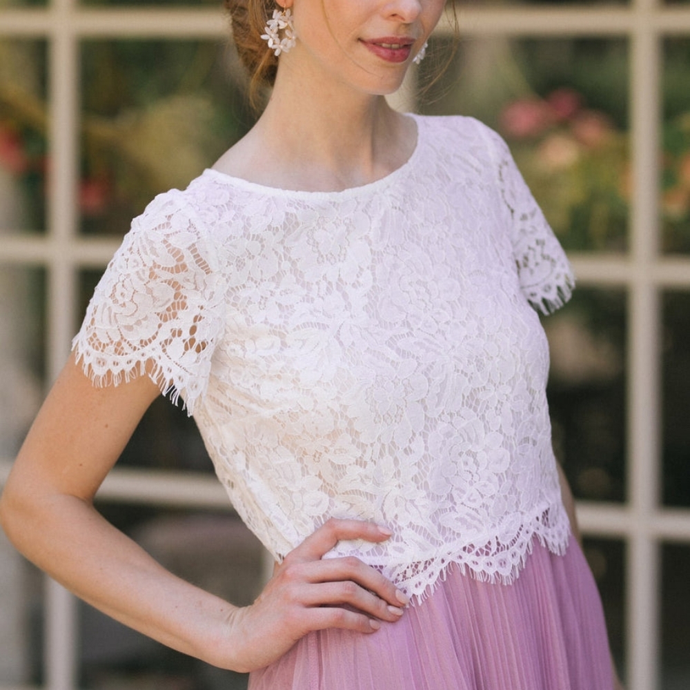 Morning Lavender Ellie Short Sleeve Lace Top